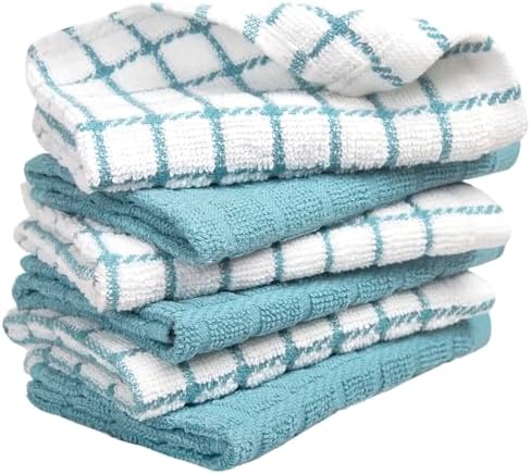 Bumble Dish Cloths (6-Pack), 100% Cotton Kitchen Towels, 12"x12" - Aqua - Image 6