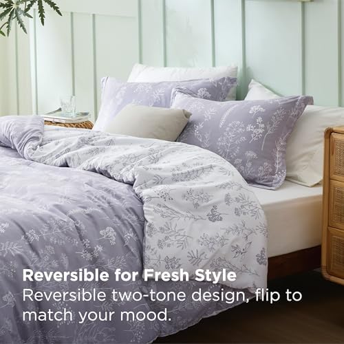Bedsure Floral Comforter Set Cute Bedding Set Queen Reversible Lavender - Image 2
