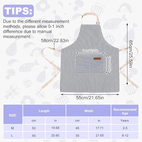 2 Pack Stripes Kids Apron, Kids Cooking Aprons with 2 Pockets, Cute Aprons for Cooking for Boys and Girls - Image 2