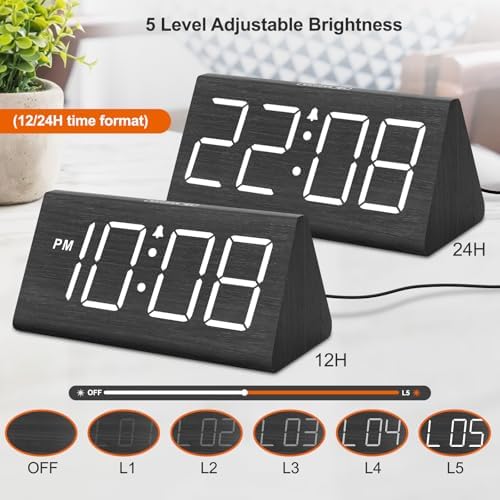 DreamSky Wooden Digital Alarm Clock for Bedroom Living Room, Large Numbers - Image 4