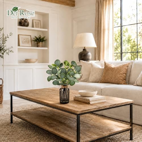 Der Rose 13.5" Sage Green Faux Eucalyptus in Black Vase for Bathroom Decor - Image 5