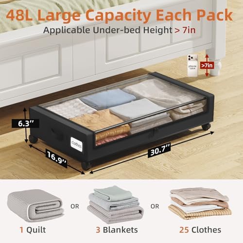 Somdot Under Bed Storage with Wheels, 2 Pack Under Bed Storage Containers - Image 2