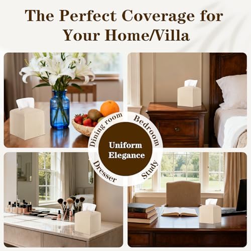 6-Pack Square Tissue Box Cover Holder, Beige PU Leather Decorative Covers for Living Room, Bathroom, Office & Car - Image 5
