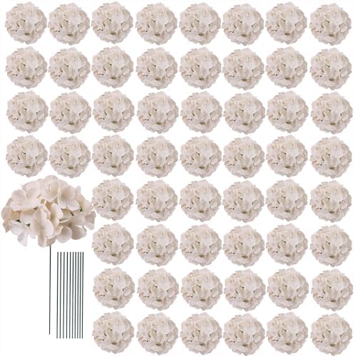 AVIVIHO 65pcs Fake Flowers Beige Hydrangea Artificial Flowers Bulk (Not Squished, No Steaming Need) Silk Flowers with Stems for Wedding Decor,Home,Baby Shower,Table Centerpieces Decoration by Aviviho