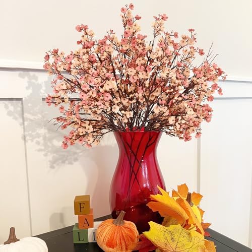 15Pcs Fall Flowers, Real Touch Babys Breath Artificial Flowers, Beige Brown - Image 2