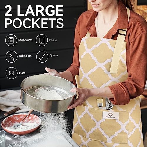 2 Pieces Aprons for Women with Pockets, Cotton Linen Waterproof Kitchen Cooking Aprons, Chef Apronfor Men Women with Adjustable Neck Strap and Long Ties(Pink/Yellow) - Image 5