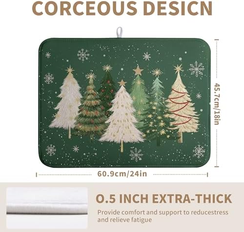 Green Christmas Tree Snowflakes Dish Drying Mat for Kitchen Counter 18x24 Inch Winter Xmas Holiday Dish Rack Mat Absorbent Microfiber Dish Draining Mat Reversible Drainer Pad - Image 6