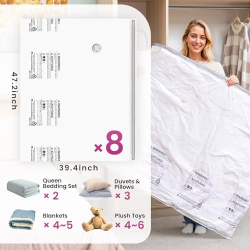 TAILI Vacuum Storage Bags 8 Pack, XXL Jumbo Size 47x39 Inch, Cream - Image 3