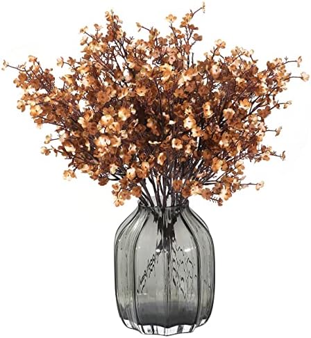 JAKY-Global Babys Breath Silk Artificial Flowers 12 Bundle Fake Plants Fall Stems Decorations for Home Farmhouse Decor Bouquets DIY Garden (Dark Brown White 12pcs) by JAKY-Global