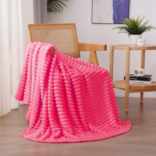 Hot Pink Fleece Throw Blanket 50”×60” for Couch Sofa Livingroom by linecooo