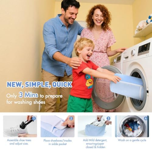 Shoe Washing Machine Bag for Washer and Dryer - Reusable Lint-free, Large Sneaker Laundry Bag for Tennis Home Shoe Washing Kit, Includes Shoes Trees to Keep Shape, Gifts for Mother, Blue 2pcs - Image 2
