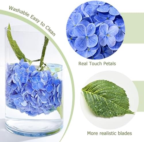 Waipfaru 21" Real Touch Dark Blue Hydrangea Artificial Flowers with Long Stem & Leaves, Full Latex Faux Hydrangea Flowers for Home Decor Party Floral Arrangements Wedding Bouquets Centerpieces, 4Pcs - Image 2