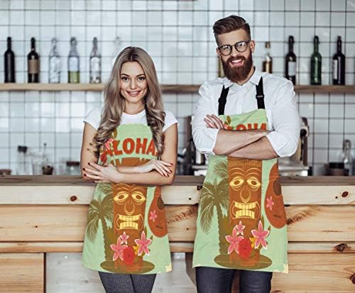 WONDERTIFY Hawaiian Style Apron,Seaside Palm Trees and Beautiful Flowers Bib Apron with Adjustable Neck for Men Women,Suitable for Home Kitchen Cooking Waitress Chef Grill Bistro Baking BBQ Apron - Image 2