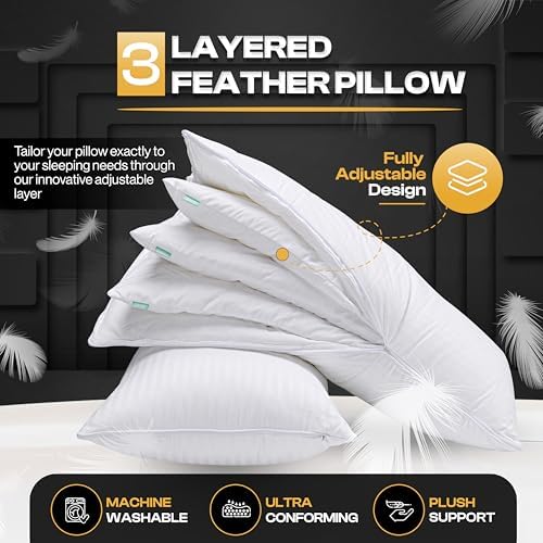 EverSnug Adjustable Layer Luxury Set of 2 Pillows for Side, Front & Back Sleepers, Cooling Hotel Pillows with 3 Layers, Goose Feather Pillow for Sleeping, Neck & Back Support (King) - Image 2