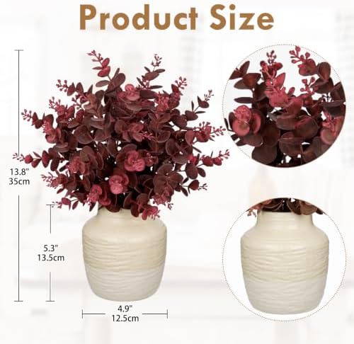 Artificial Eucalyptus Plant in Ceramic Vase, 13.8" Faux Potted Plant - Image 3