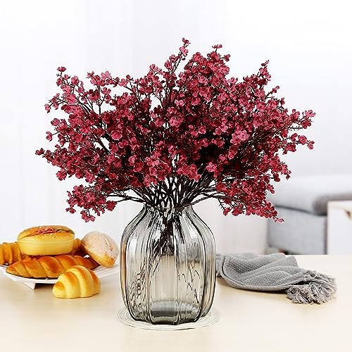 JAKY-Global Babys Breath Fabric Cloth Burgundy Artificial Flowers 6 Bundle European Fake Silk Plants Decor Wedding Party Decoration Bouquets Real Touch DIY Home Garden (Wine Red) - Image 5