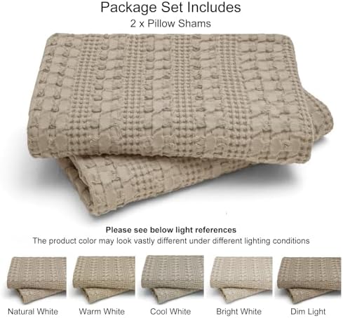 PHF 100% Cotton Waffle Pillow Shams Standard Size, 2 Pack 20" x 26" Soft Skin-Friendly Pillowcases, No Filling, Aesthetic Woven and Breathable Waffle Weave Pillow Case Covers for Bed, Simply Taupe - Image 5