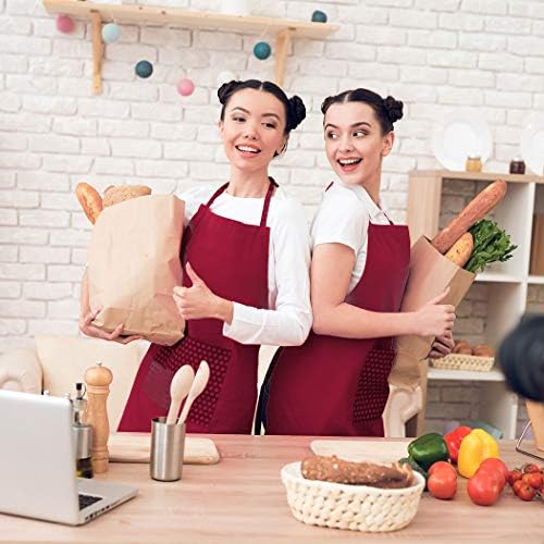Total 6PCS Deep Red Bib Apron for Women Adult Unisex Durable Comfortable with 2 Front Pockets Washable Chef Aprons for Cooking Baking Kitchen Restaurant Crafting Painting. - Image 7