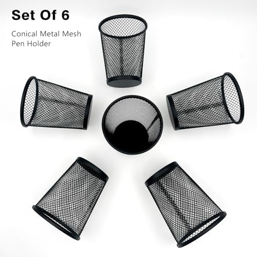 6 Pack Wire Mesh Pen Holder Set – Black Metal Pencil Cups for Desk Organizer, Office & Home Accessories - Image 3