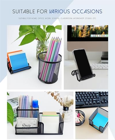 Desk Organizer Set, 6 Piece Mesh Office Accessories, Pen Holder, Phone Stand, Clip Holder, Desktop Storage Set, Black - Image 6