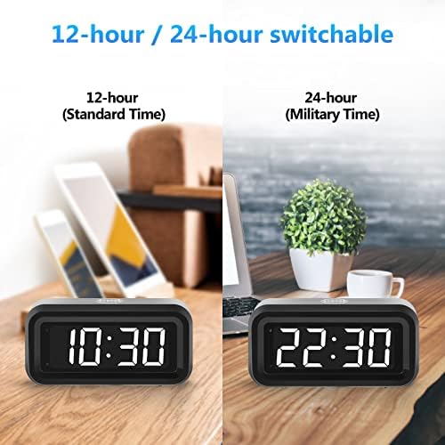 Digital Alarm Clock Battery Operated with LED Display for Bedrooms, Long Battery Life for 12 Months, 3 Brightness Adjustable, 12/24 Hour, Snooze, Black Case with White Digits - Image 6