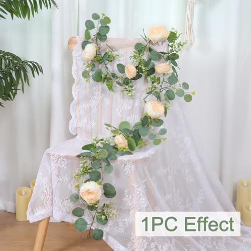 Artificial Eucalyptus Flower Garlands, Champagne, 2PCS - Image 3