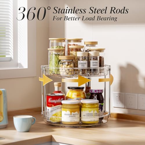 LAMU 2 Pack 2 Tier Lazy Susan Turntable Organizer 10.6'' Rotating Spice Rack Organization for Cabinet, Kitchen, Pantry, Countertop, Bathroom, Vanity, Medicine Cabinet Organizer, Clear - Image 3