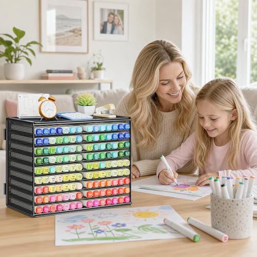 Marbrasse Mesh Marker Organizer, Metal Desktop Storage Rack for 126 Markers, Pens, Pencils, 9 Tier Marker Holder for Office Classroom & Home Art Supplies(Black) - Image 5