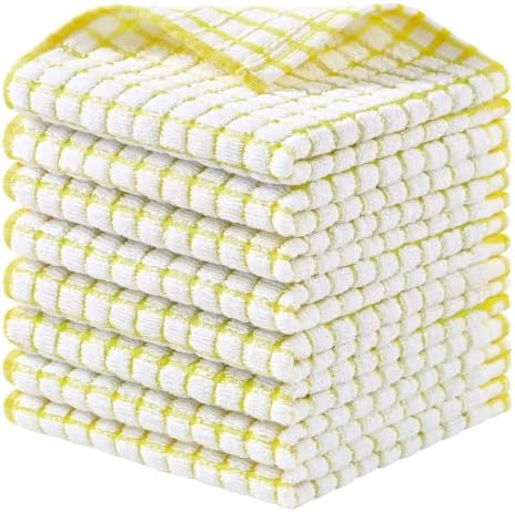 Homaxy 8 Pack Terry Kitchen Dish Cloths, 12"x12", Yellow by Homaxy