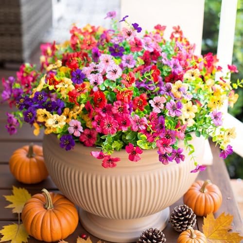 HyeFlora Artificial Flowers for Outdoor Indoor Garden Home Decoration, Faux Flower Daisy with Eucalyptus Leaves Fake Plants Greenery Boxwood Porch Patio, 12 Bundles (6 Multicolor) by HyeFloraartificialflowers