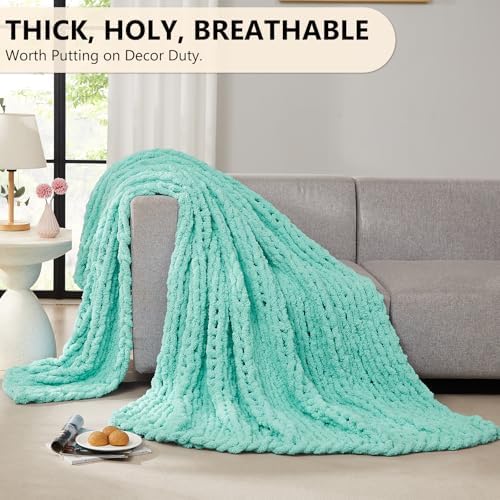 L'AGRATY Chunky Knit Throw Blanket for Couch, 50 x 60 Inches, Lake Blue - Image 5