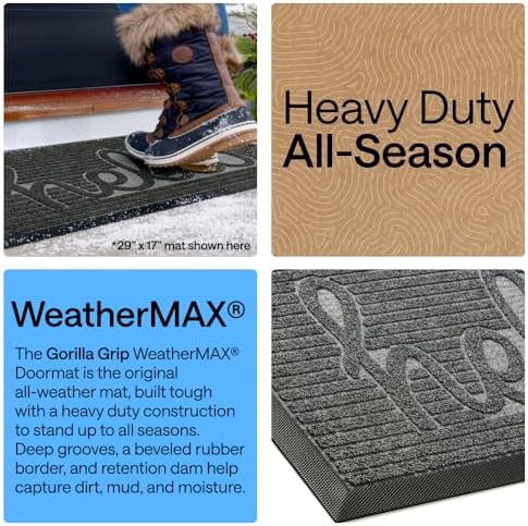 GORILLA GRIP WeatherMAX Door Mat, Indoor Outdoor, 29x17, Dark Gray Hello - Image 3