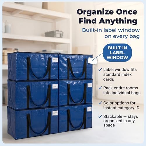 ClearSpace Heavy Duty Moving Bags or Storage Bins with Lids, Blue, 6 Pack - Image 6