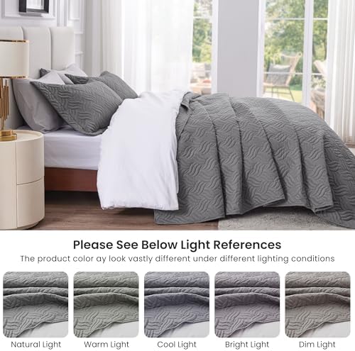 Love's cabin California King Size Quilt Bedding Set Grey Bedspread - Cal King Summer Lightweight Bedspread Comforter - Wave Pattern Coverlet for All Season - 3 Pieces (1 Quilt, 2 Pillow Shams) - Image 5