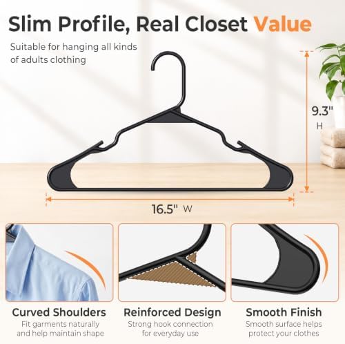 HOUSE DAY Black Plastic Hangers 10 Pack – Slim Space Saving Clothes Hangers - Image 2