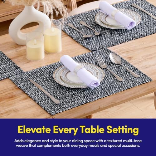 Sweet Home Collection 100% Cotton Placemats for Dining Room Rectangle Two Tone Woven Fabric 13" x 19" Soft Durable Table Mat Set, Set of 6, Black - Image 2
