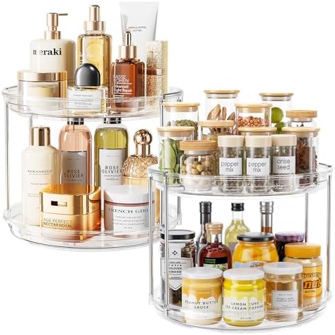 LAMU 2 Pack 2 Tier Lazy Susan Turntable Organizer 10.6'' Rotating Spice Rack Organization for Cabinet, Kitchen, Pantry, Countertop, Bathroom, Vanity, Medicine Cabinet Organizer, Clear by YourHome-OrganizationHelper