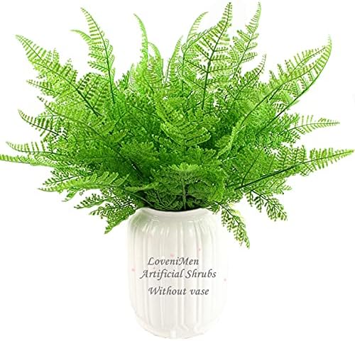 Artificial Plants, Plastic Grass Fern Shrubs Leaves Fake Bushes Outdoor Indoor Greenery Home Garden Décor Verandah Planting Filler Table Centerpieces Arrangements DIY Decoration 4 Pack by LOVENIMEN