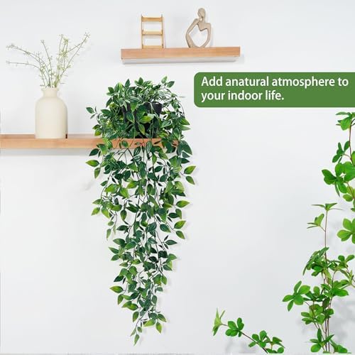 Waipfaru 2Pcs Fake Hanging Plants with Pot Eucalyptus Leaves Fake Vines - Image 6