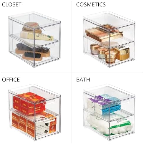 mDesign Stackable Storage Containers Box with 2 Pull-Out Drawers - Stacking Plastic Drawer Bins for Kitchen Pantry and Cupboard, Cabinet, Counter, Island and Tables - Lumiere Collection - Clear - Image 6