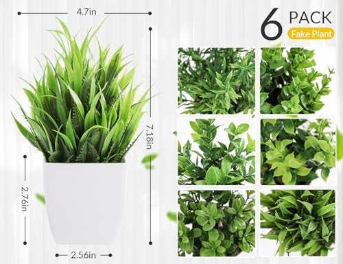 Der Rose 6 Pack Small Potted Fake Plants for Bathroom Home Decor Indoor - Image 2