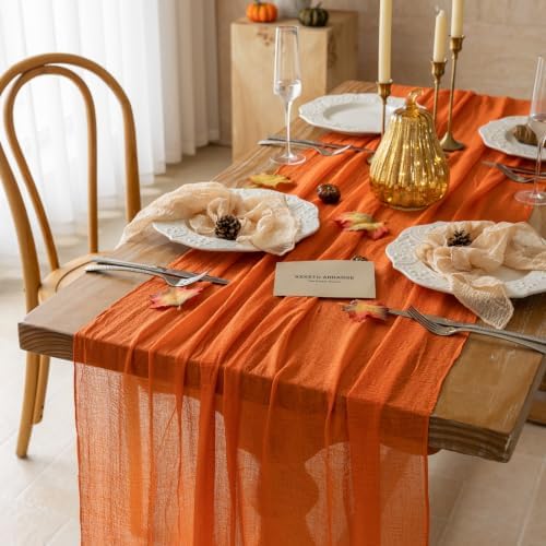 6Pcs Fall Orange Cheesecloth Table Runner 120 Inch Party Boho Home Decor - Image 2