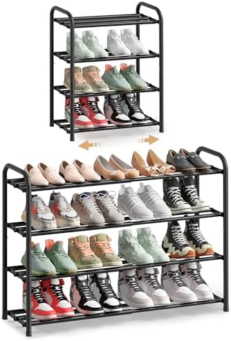 SONGMICS Expandable Shoe Rack, 4-Tier Shoe Organizer, Holds 8-16 Pairs by SONGMICSbySONGMICSHOME