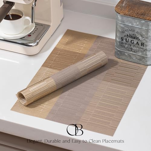 Placemats Set of 4 - Easy Clean Woven Vinyl Placemats for Dining Table, Indoor/Outdoor Place Mats, Washable PVC Table Mats （Gold Dune） - Image 3