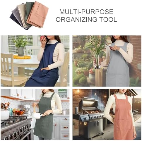 ELEZAY Aprons for Women with Pockets Plus Size Comfort Cross Back No Tie Cotton Linen Apron Pinafore - Image 6