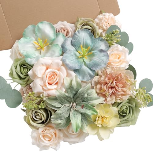 Serra Flora Artificial Flower Combo Fake Peony Rose Silk Flowers for DIY Wedding Bridal Bouquet Centerpieces Arrangements Party Decorations by SerraFlora