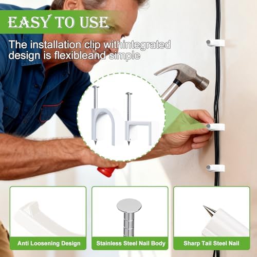 mxuteuk 200PCS Cable Clips with Steel Nails,4/6/8/10mm Round White Cable Wire Clips,Wall Clips for Cords,Cable Cord Clips for RG6 RG59 CAT6 RJ45 - Image 3