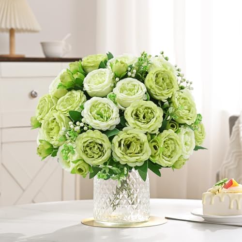 4 Packs Peonies Artificial Flowers, Mixed Green Silk Artificial Peonies - Image 7