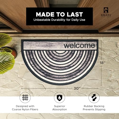 Welcome Mat for Front Door, Non-Slip, Stripes BW, 17x29in - Image 2