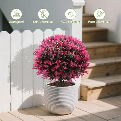 2pcs 25" Artificial Rose Boxwood Topiary Ball Bush for Outdoor - Image 5
